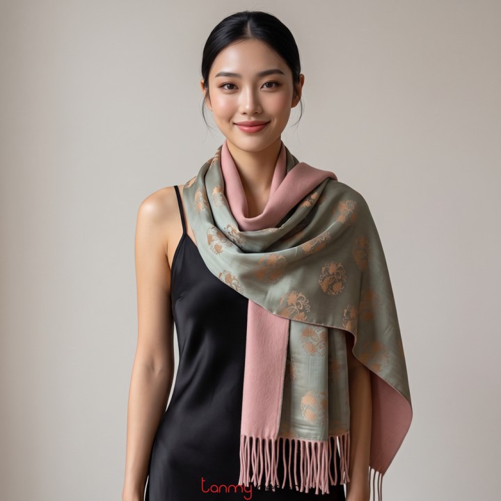 Two-layer silk wool scarf- lotus - different colors